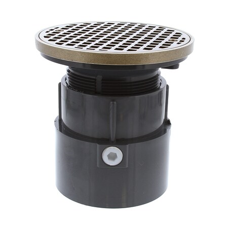 Jones Stephens 4in PVC Over Pipe Fit Drain Base with 3-1/2in Plastic Spud and 6in Nickel Bronze Strainer with Ring D53090